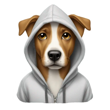 Dog wearing a hoodie with horse sticker