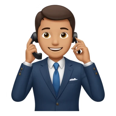 A man on the phone about to make a complaint but happy sticker