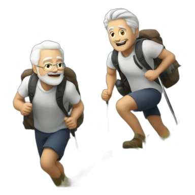 A Old white hair men and a Younger brown haired men hiking up a hill sticker