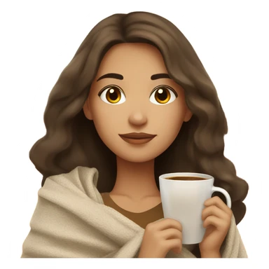 Brunette girl autumn with blanket and coffee sticker