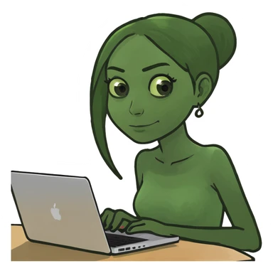 Brunette girl+laptop+coffee sticker