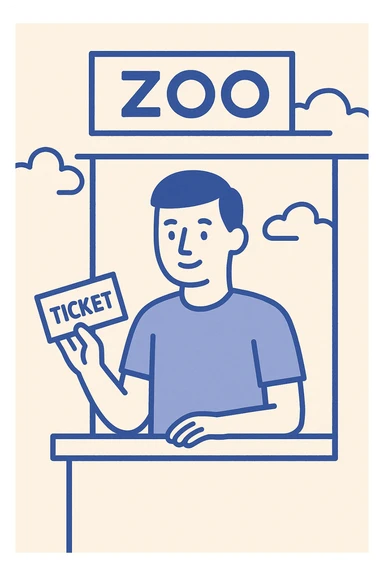 simple illustration of a guy selling tickets at the zoo sticker