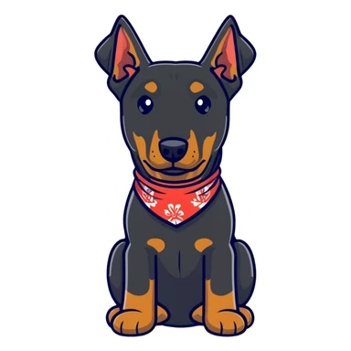 Doberman dressed as a bandit with a bandana and a mischievous expression sticker