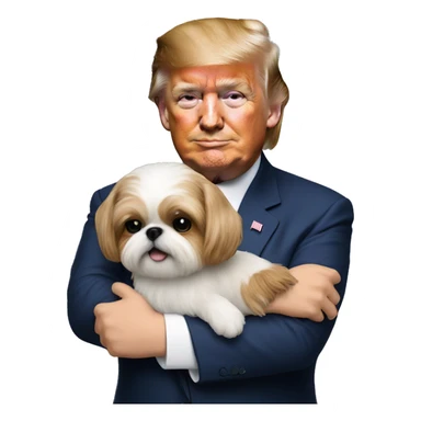 Donald trump holding a shih tzu dog in his arms sticker