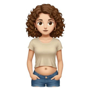 full body, very beautiful italian girl, dark brown eyes, looking like Emma Watson, with curly and big volume very bright brown hair, and a golden piercing ring in nose on left side, pulling up

 sticker