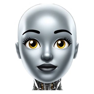Create a bald female robot in chrome metal color in a futuristic environment sticker