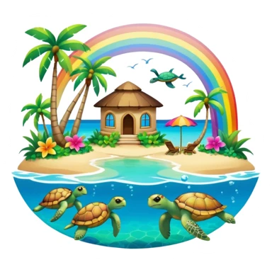 Rainbow on a paradise island with turtles  sticker