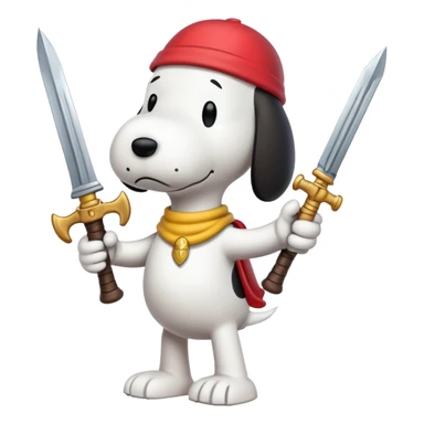 Snoopy and Woodstock holding sai weapon sticker