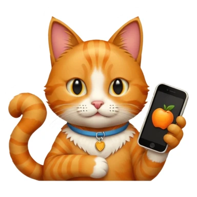 cat holding an iPhone, apple style emoji sticker