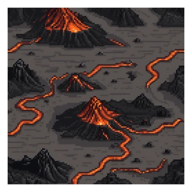 Volcanic wasteland with lava rivers and obsidian formations sticker