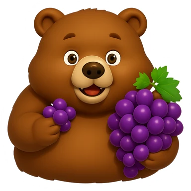 Make the grapes purple and the bear more chunky, keep no background. The style should be consistent with the original image's look. sticker
