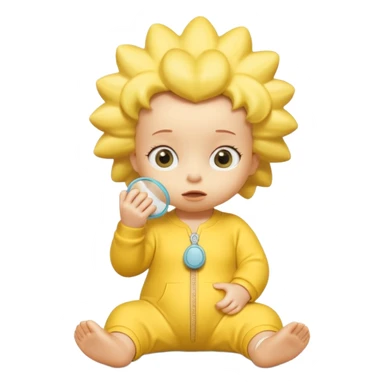A 3D cartoon baby character entirely yellow, styled like Maggie Simpson, with pacifier, yellow onesie, big eyes, smooth shading, Memoji-style rendering, consistent with other yellow Simpsons characters. sticker