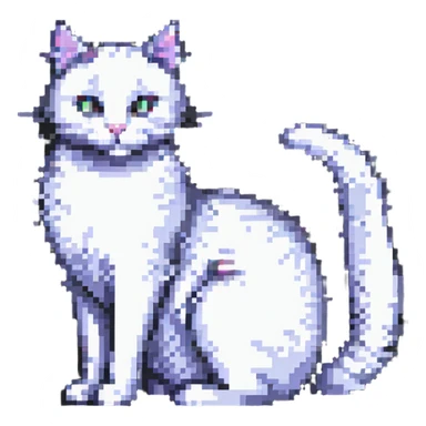 pixel art cat, sitting with its tail curled, retro game style sticker