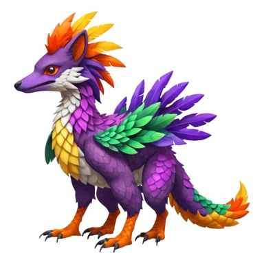 Colorful Fruity Warm-colored Tropical Exotic Vernid-Sergal-Trico-Silvally-Nargacuga-fusion-hybrid-animal-creature, full body sticker