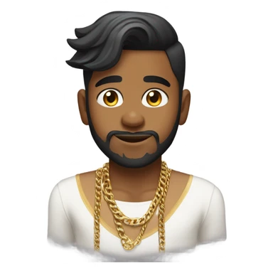 indian boy, with low taper fade and fluffy hair striahgt, , and a started beard, wearing gold chains, with earing.\ sticker