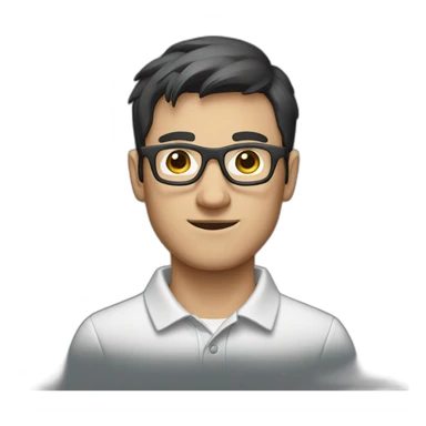 guy with dark hair, a white polo and grey glasses sticker