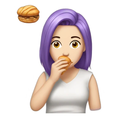 upset purple hair white girl eating croissant sticker