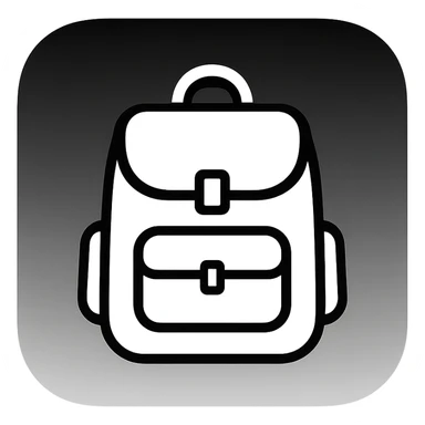 iOS app icon style for folder 'School': square with strongly rounded corners, black and white gradient background, symbol of a school backpack in the center, modern look, no color sticker