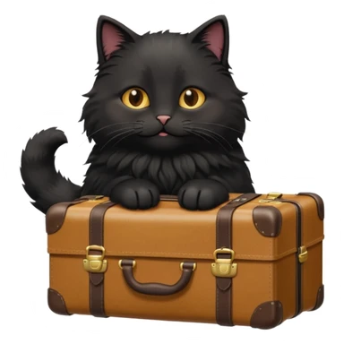 Black fluffy cat carrying suitcase in sunny place sticker