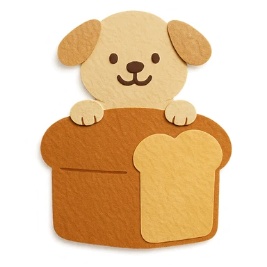 fluffy bread maker dog peeking from a bread loaf, cheerful, warm beige, full-body sticker