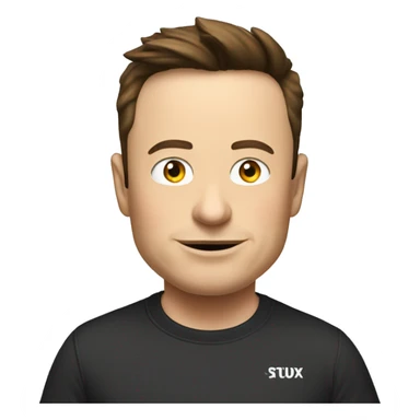 Elon Musk wearing a t-shirt that has the brand name: "StudX". sticker
