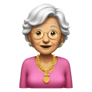 old woman with gold and pink shirt sticker