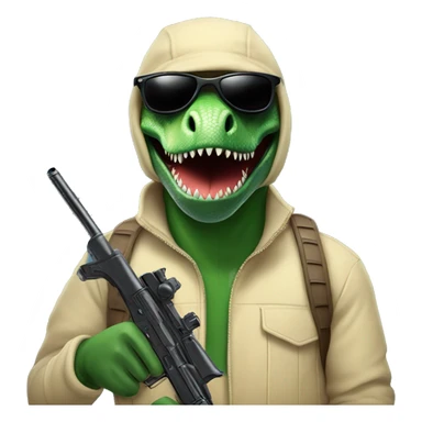 Dinosaur with ski mask and gun in its hand  sticker