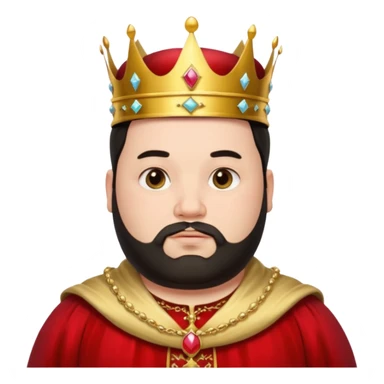 Bearded King, young fat king with short black beard, wearing crown, half body
 sticker