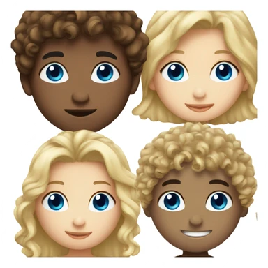 straight blonde hair blue eyed girl kissing mixed boy with curly brown hair sticker