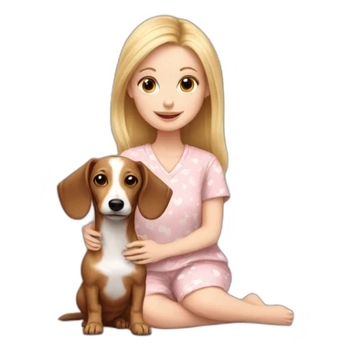 light-eyed white girl in pajamas and her little dachshund dog sticker