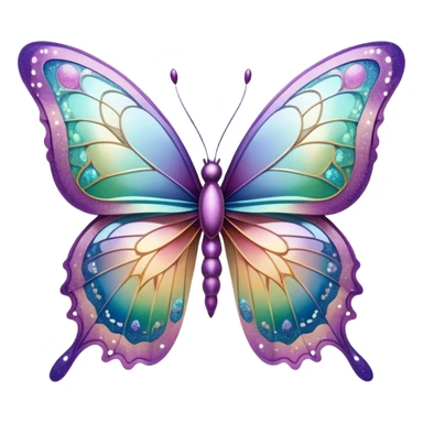 Pastel sparkly glittery iridescent rainbow transparent butterfly with detailed intricate patterns sticker