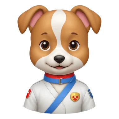 cute dog doing karate portrait, head and shoulders only, wearing white gi uniform, colored belt visible, confident smile, 3D cartoon, mobile game icon style, clean background, no text, no watermark
 sticker