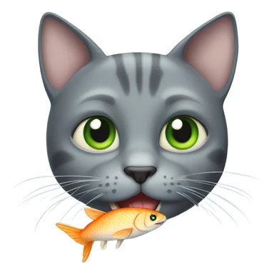 gray Cat green eyes eating fish sticker