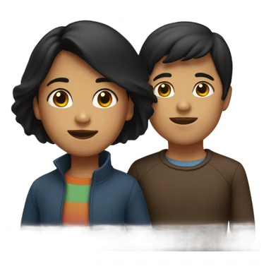 Black haired woman with brunette son sticker