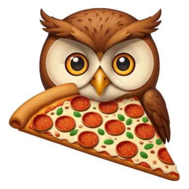 un gufo che mangia la pizza in formato emoji sticker