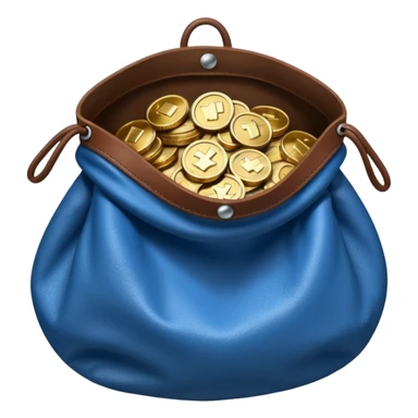 blue coins inside an opened brown money bag  sticker