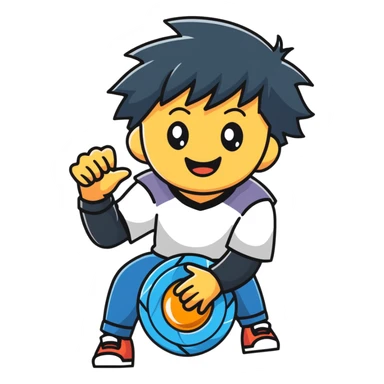 happy kid launching a beyblade, joyful expression sticker