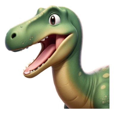 Cinematic Cute Yawning Brontosaurus Portrait Emoji, Head tilted slightly with a dramatic, wide-open yawn, showcasing its monumental, elongated neck and a massive, textured body with sleepy, half-closed eyes and a relaxed, open mouth, Simplified yet irresistibly cute features, highly detailed, glowing with a soft, cozy ancient glow, high shine, relaxed yet expressive, stylized with a dash of whimsical prehistoric ease, soft glowing outline, capturing the essence of a drowsy yet affectionate Brontosaurus that appears ready to stretch and yawn its way out of the screen! sticker