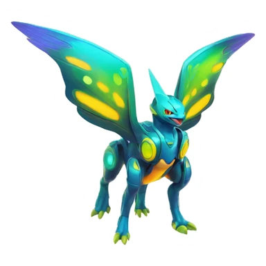 Colorful Neon Colors Vibrant Colors Flying Futuristic Fakémon-Pokémon-Creature Full Body sticker