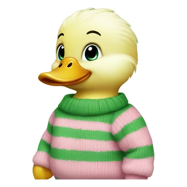 Baby duck wearing pink and green stripe sweater sticker