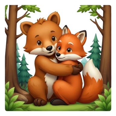 Brown Bear hug a fox sticker