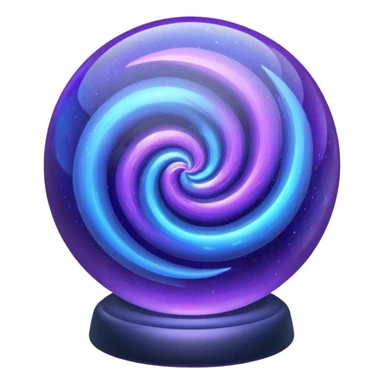 a glass sphere filled with swirling purple and blue dust, glowing, 3d sticker