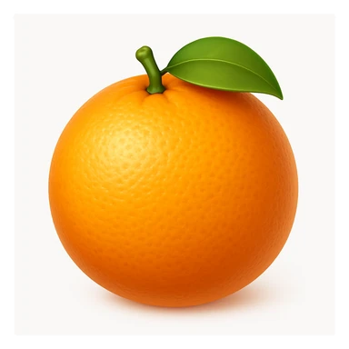 Create an orange fruit emoji in iOS emoji style, 3D, shiny, with smooth gradients, soft shadows, and realistic orange texture. The emoji should not have a face and should resemble the reference image. sticker