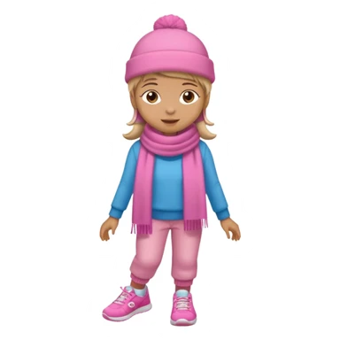 Kid wearing pink hat and scarf, pink sneaker, full body sticker