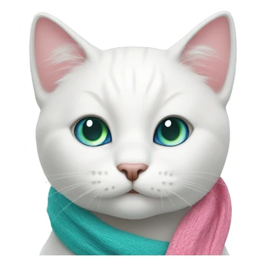 white cat with blue and green eyes with a pink scarf around her neck sticker