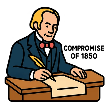 color outline icon of Henry Clay writing at a desk, Compromise of 1850 sticker