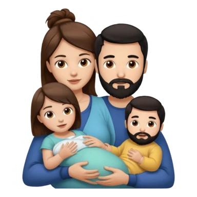 Una mujer con pelo castaño y ojos marrones y un hombre con pelo negro y barba y un solo bebe sticker