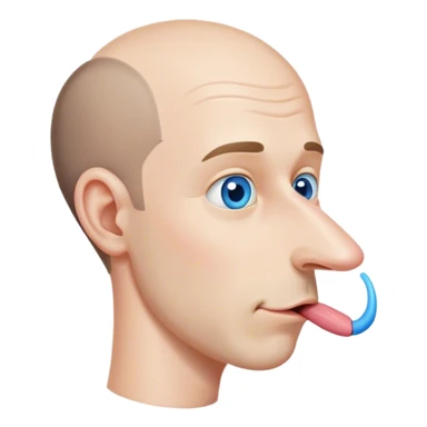 Receding hairline white male blue eyes long nose tongue sticking out side view sticker