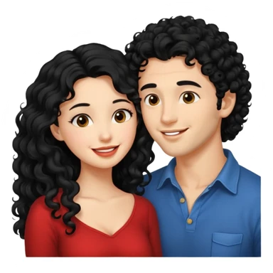 a handsome man with black curly hair tries to kiss a cute woman who has long black hair sticker