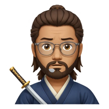 samurai, slim, long brown hair, beard , glasses sticker